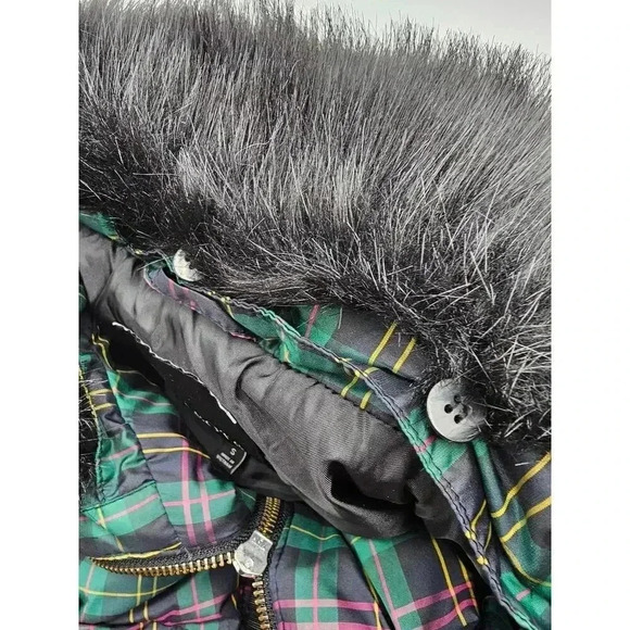 Talbots Women's Size S Tartan Plaid Puffer Vest w/Detachable Fur Collar - Picture 4 of 8
